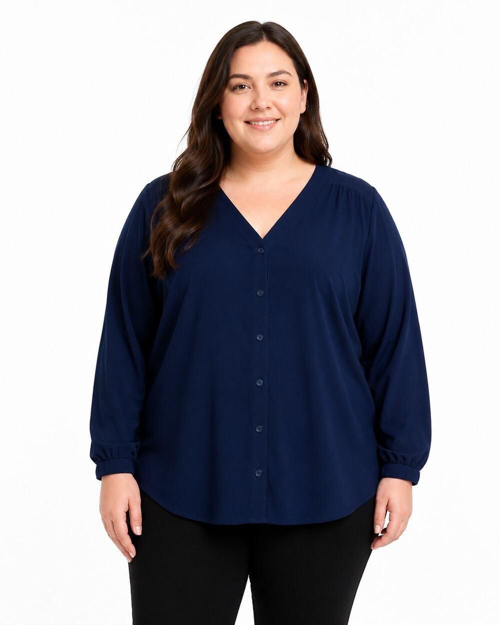 D&Co Denim & Company Blue Button-Front Blouse Women’s 3X Plus Size Top NWOT